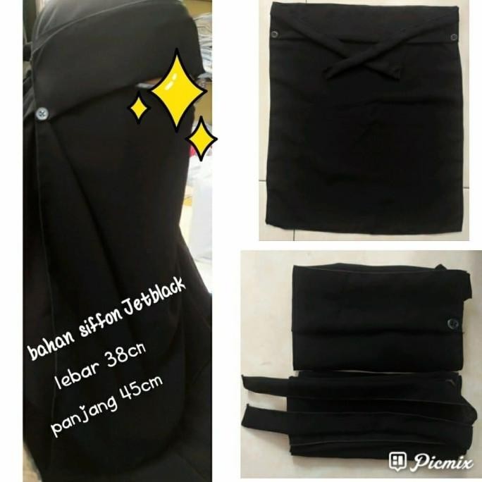 Cadar Poni Kancing/ Cadar Bandana / Cadar Bahan Sifon Hitam