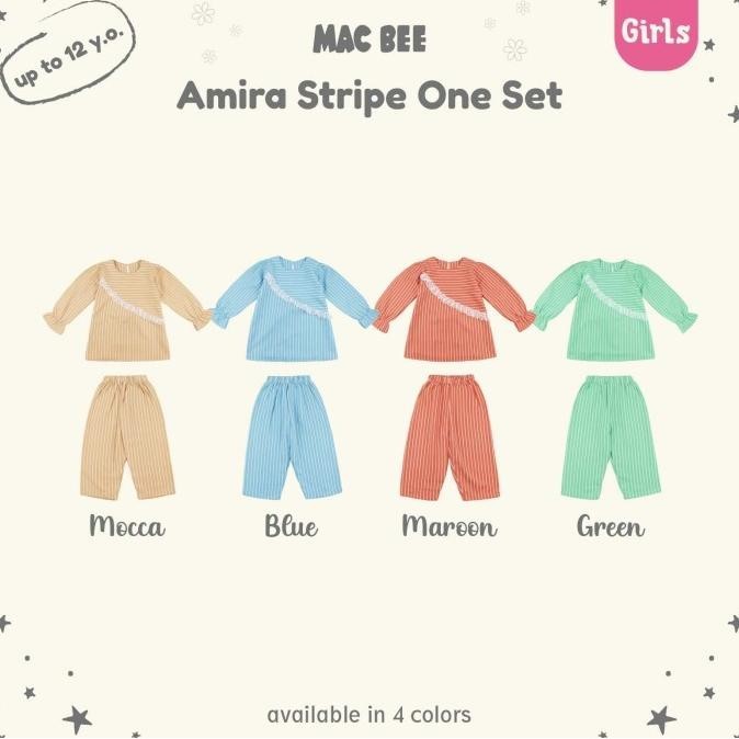 Macbee Setelan Anak Perempuan Tunik Anak Muslim Amira Stripe