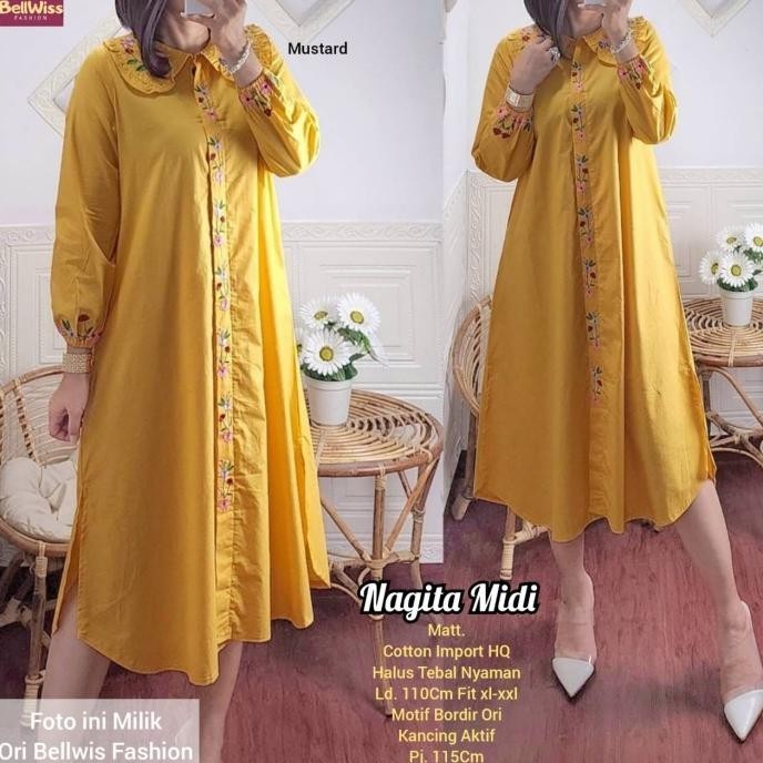 Atasan Tunik Katun Bordir Putih Birel Mustard Hijau Size Xxl Ld 110