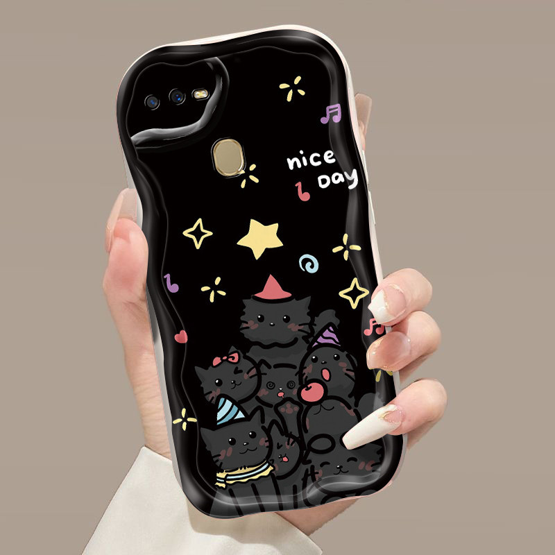 Casing Hp OPPO A7 A5s A12 A12s A11K Case Casing Lucu Gterbaru aestheti Kucing hitam berbulu pola Sof