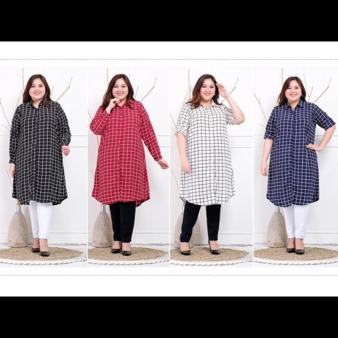 Tunik Wanita Terlaris Kotak Wolfis Premium Jumbo Ld118 Cm Fit To Xxl