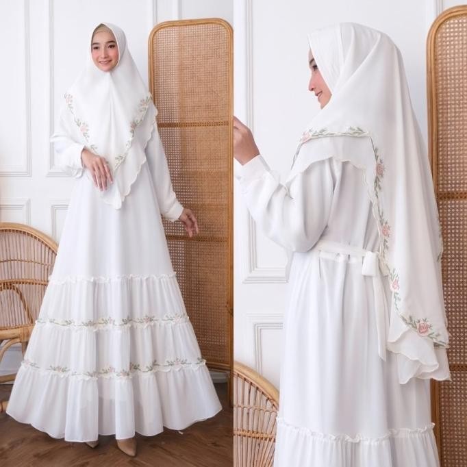 Baju Butik Almeera Syari Putih Jumbo Gamis Pesta Lebaran Mewah Mira Mt