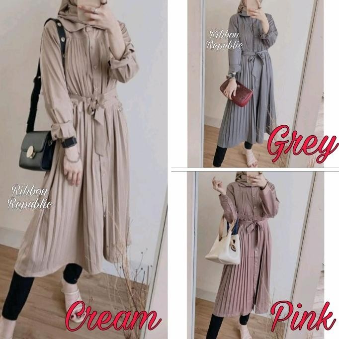 Baju Muslim Tunik Plisket Premium Atasan Wanita Casual