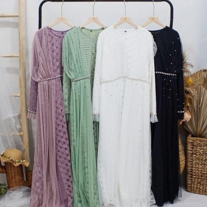 Gamis Jumbo Pesta Ld 130 Dress Muslim Aurora Brukat Mutiara Mewah