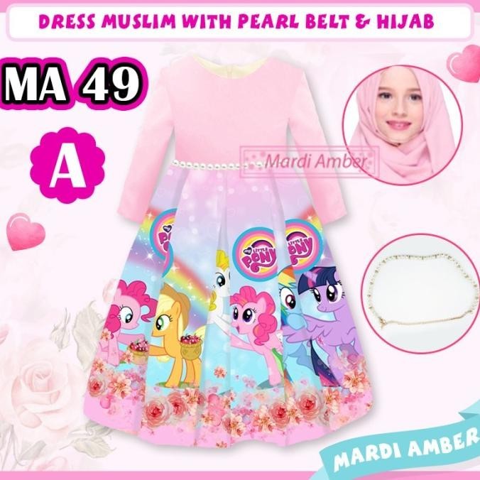 Dress Muslim Anak Kuda Poni + Pearl Belt + Hijab