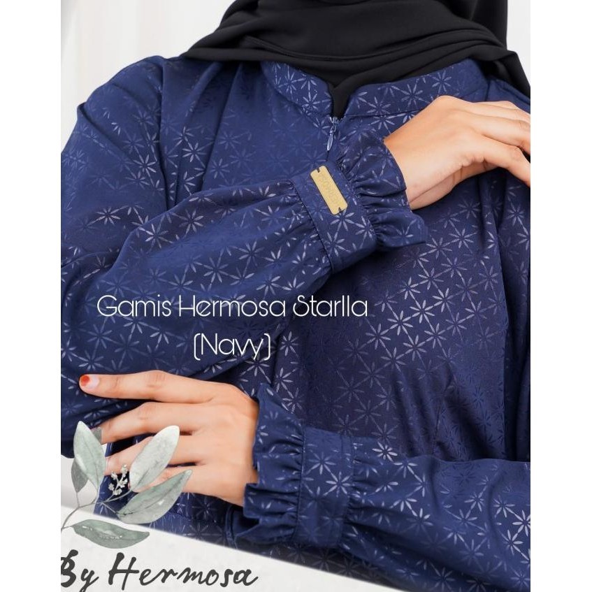 Gamis Hermosa Wolfis Embos Motif Starla Navy-Gamis Syari Busui Premium