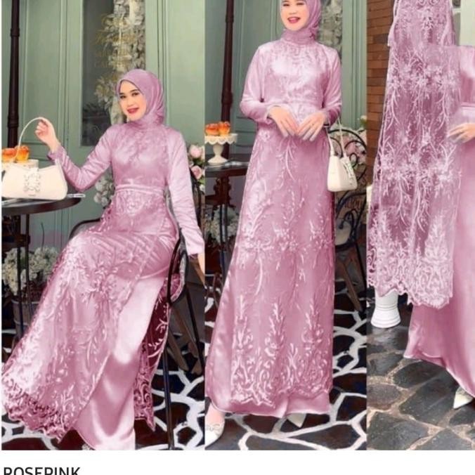 Setelan Muslim Set Gamis Maxi Maxy Baju Pesta Mewah Wanita Outer