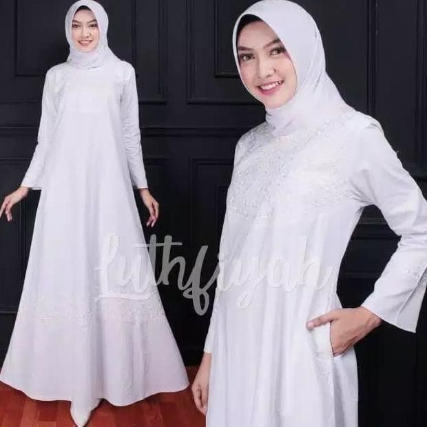 Gamis Umroh / Gamis Putih Kombinasi Bordir