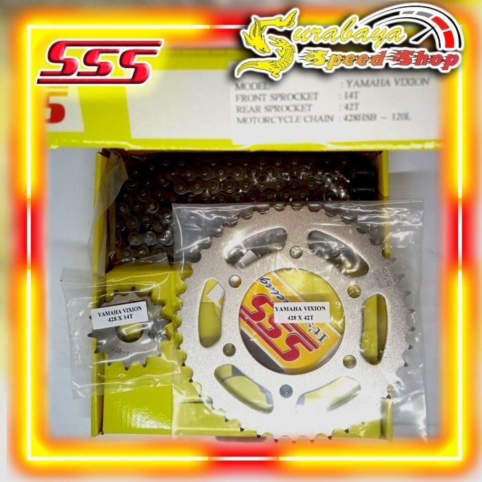 SSS Chain Kit Gear Set Vixion OLD Gear Depan Belakang Rantai ORI SSS