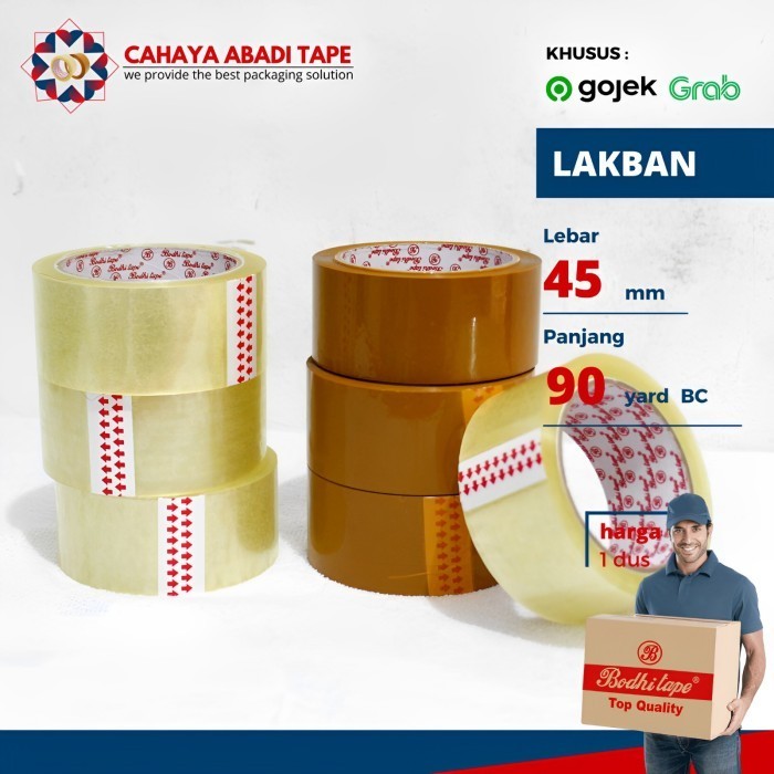 

Lakban Bodhi Tape 45Mm X 90 Yard Bc #Khusus Grab/Gojek# Per Dus