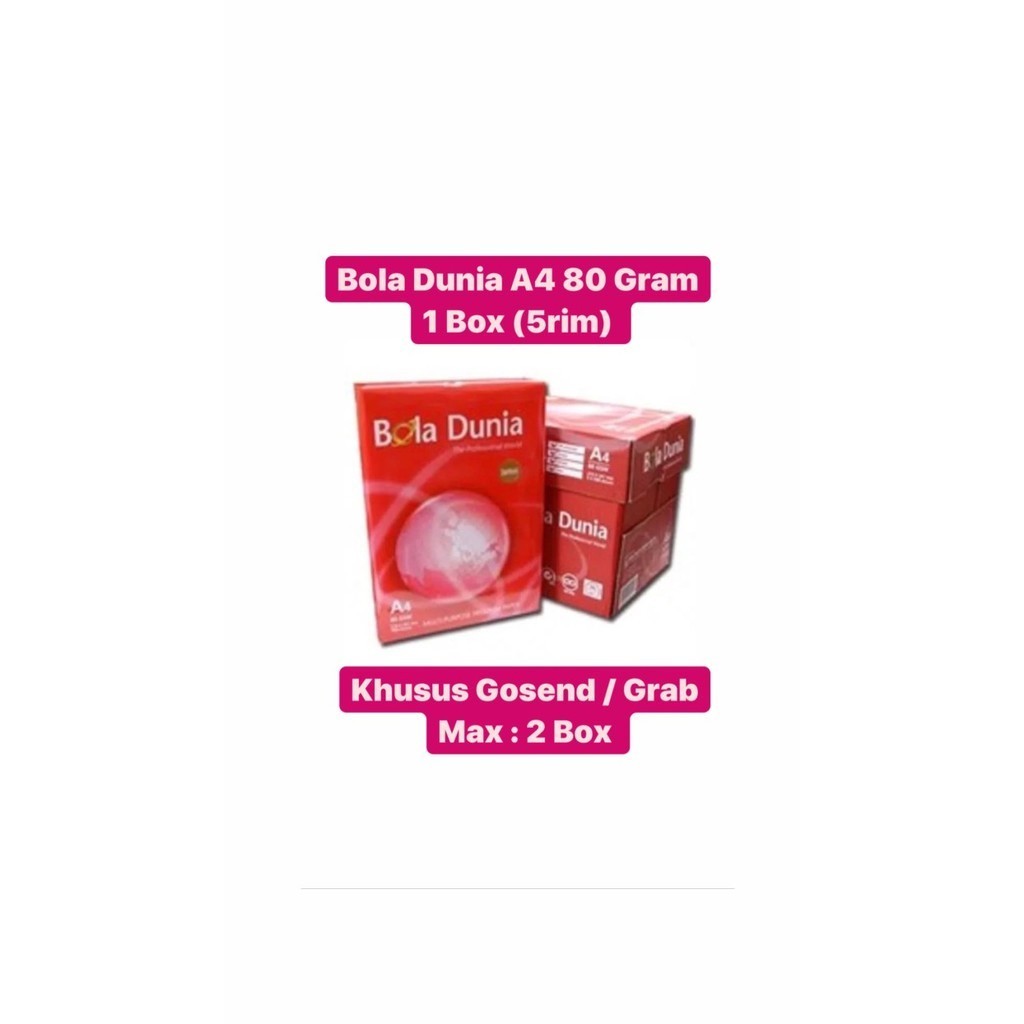 

Kertas Bola Dunia A4 80 Gr /1 Box 5 Rim Gosend Grab Max : 2 Box