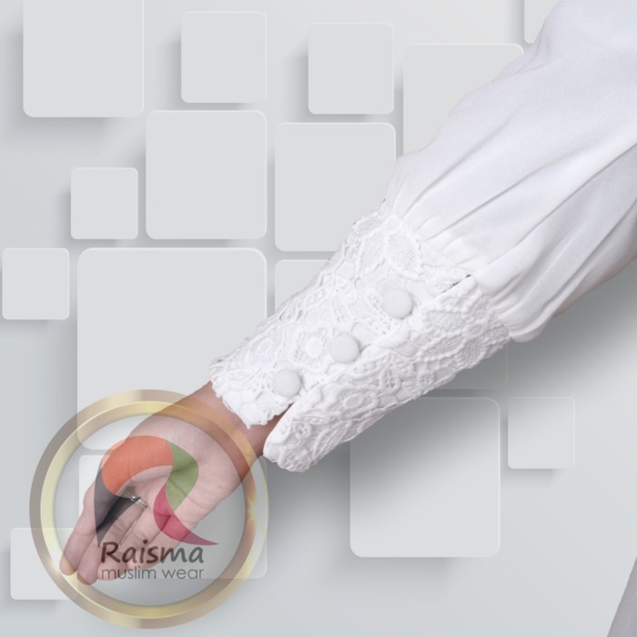 Gamis Putih Tulang Brokat Terbaru Model Mayung Tangan Manset 10Cm Rais Terlaris!!!R33A