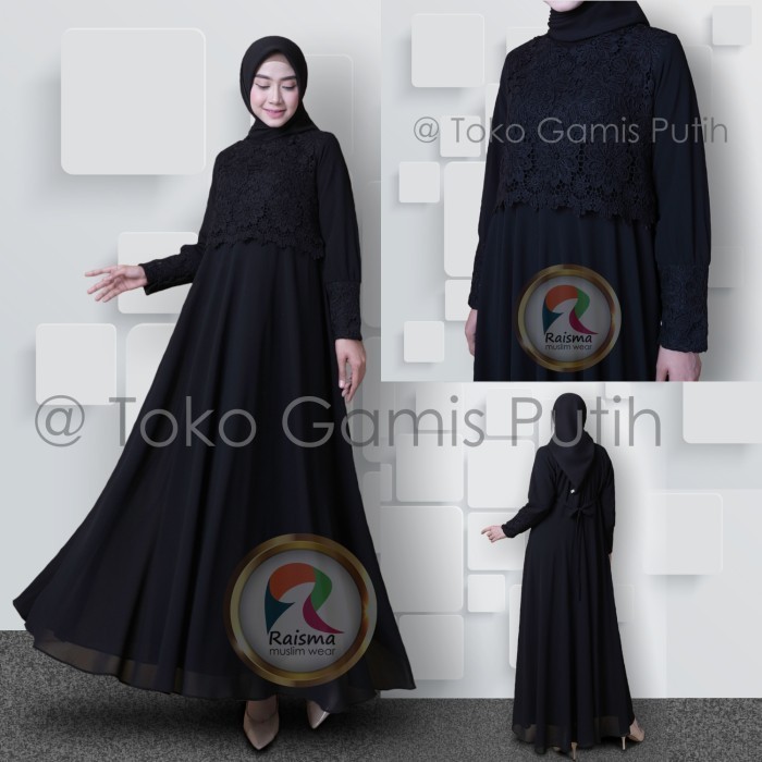 Outfit Gamis Hitam Polos Elegan Brokat / Dress Hitam Remaja Modern SaleR33A