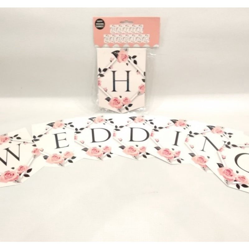 banner bunting happy wedding flower dekorasi pernikahan