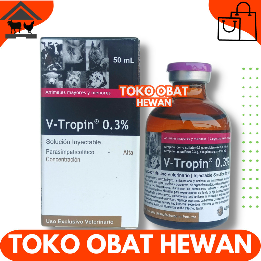 V TROPIN 0.3% 50 ml - Atropin Hewan Sapi Anjing Kucing Kambing Vitropin Vtropin