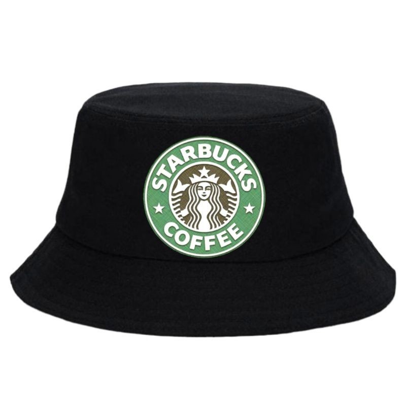 Topi Bucket Starbucks Distro Hitam Bahan Drill Premium / Topi Bucket Distro Starbucks / Bucket Hat S