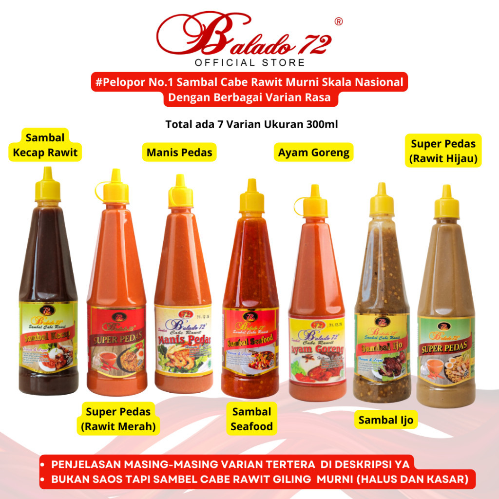 

Balado72 Sambal Cabe Rawit Giling Murni Pedas Bahan Ala 7 Botol 300ml