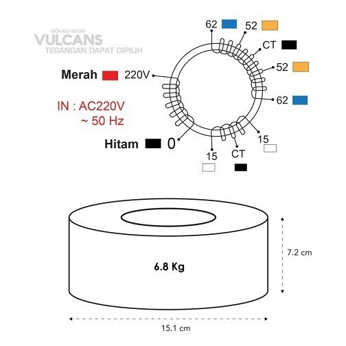 TRAFO VULCAN 20A CT 62V BOMBARDIR TRAVO VULCANS TOROID 20 A DONUT BELL promo