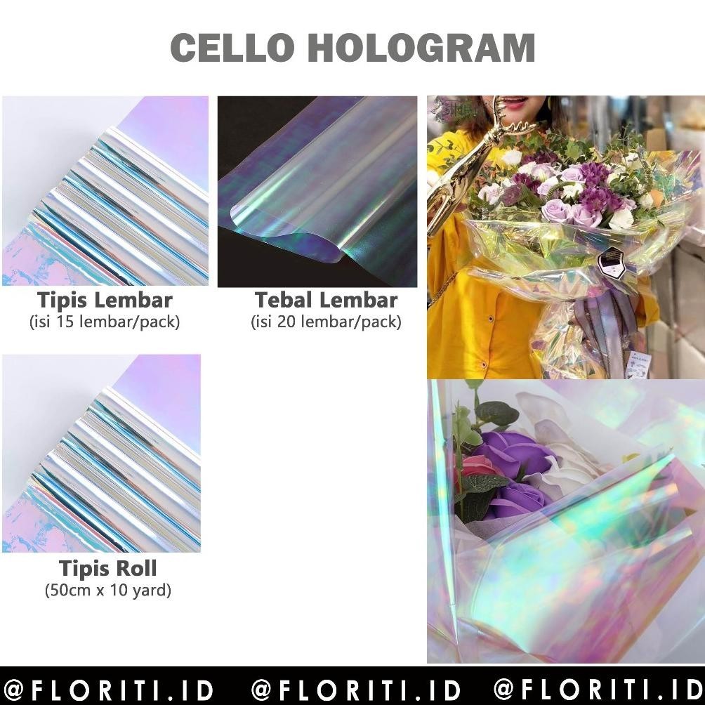 

DISKON (PACK) Cellophane HOLOGRAM rol Plastik OPP holographic rainbow transparent pelangi kertas bunga wrapping paper TG67