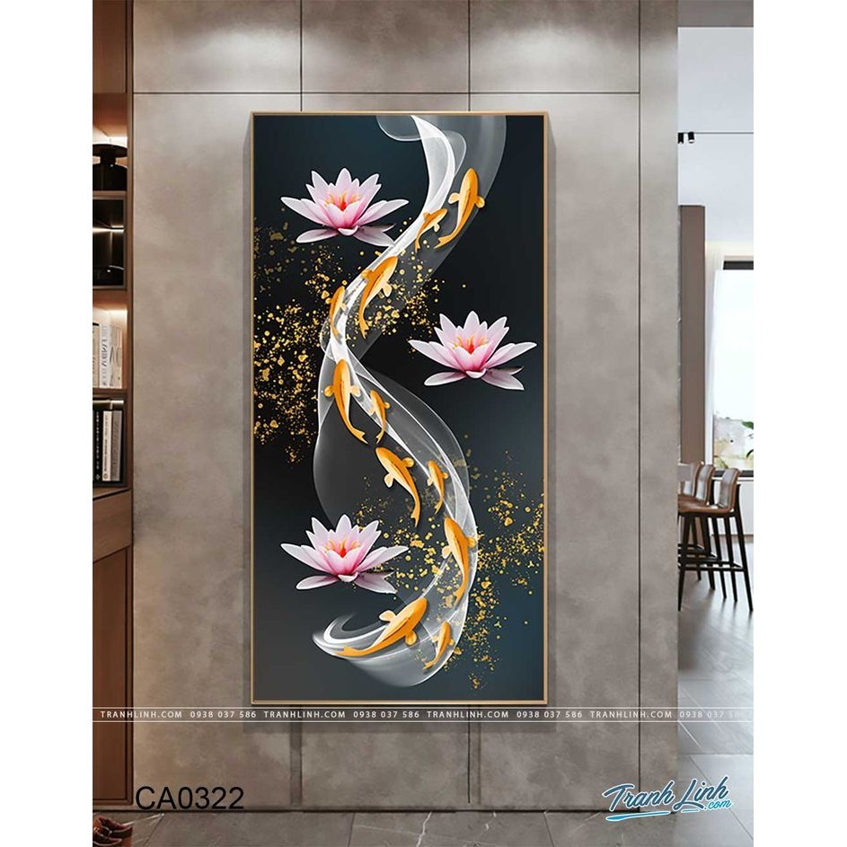 Hiasan Lukisan Dinding Aesthetic Ikan Koi Emas Teratai Pink Gold Landscape Dekorasi Rumah Ruang Tamu