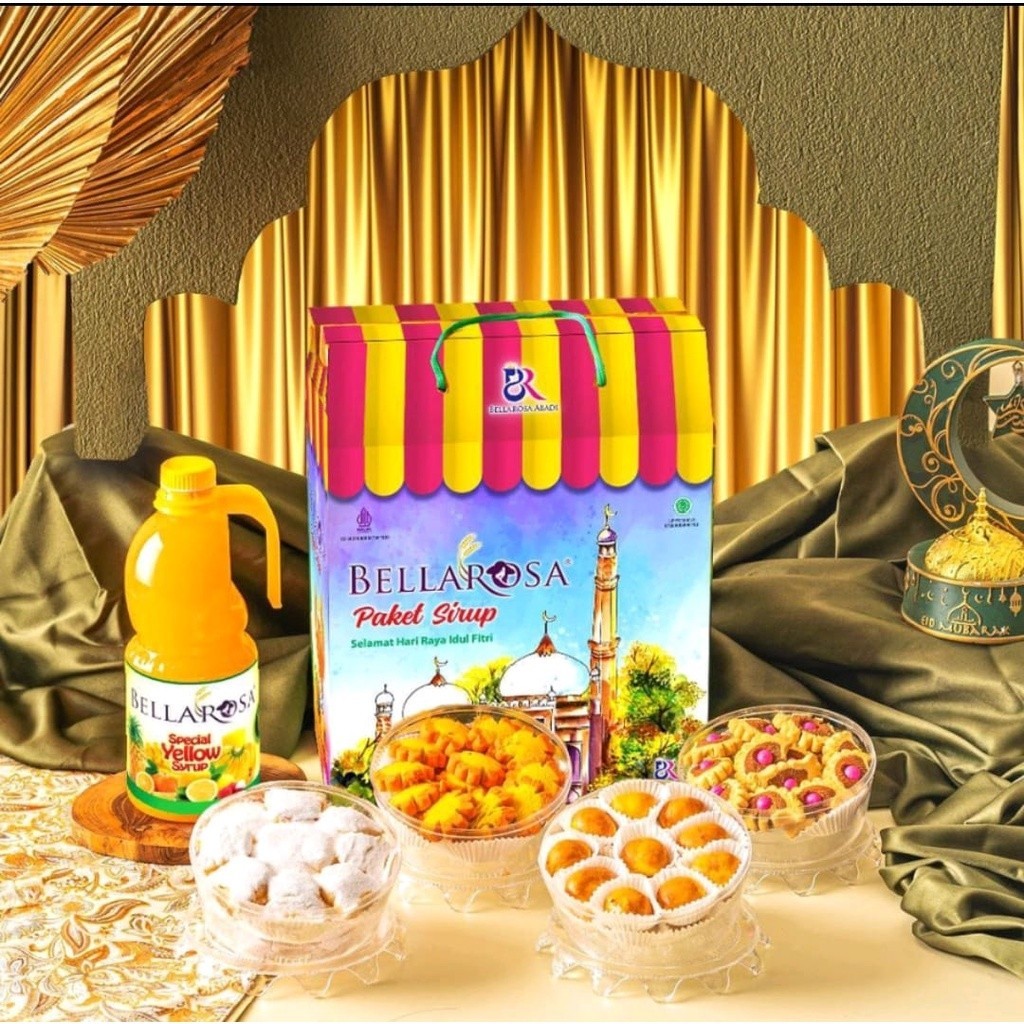 

MJS 1 PAKET / HAMPERS KUE LEBARAN / BELLAROSA SIRUP MASJID 4 TOPLES + 1 SIRUP 800 ML DAN GRATIS