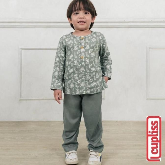 Olive Walnut Little Palmerhaus Timeless Button Koko Baju Koko Anak