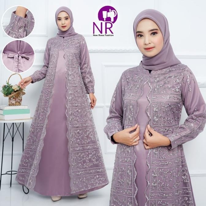 Ayudia Dress / Gamis Brukat Tile Mix Satin / Gamis Tile Rompi Pesta
