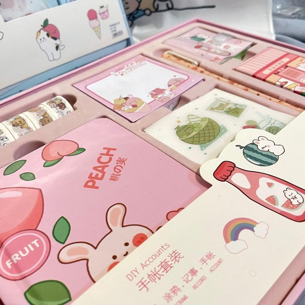 

ORIGINAL Paket Jurnal Alat Tulis 7 in 1 - PASTEL BLUE PINK - hampers hadiah sovenir gift set diary diari journal isi set alat tulis buku memo notes notepad solatip label pen stiker lucu unik alat tulis hadiah sovenir kado kerja sekolah kantor PO99