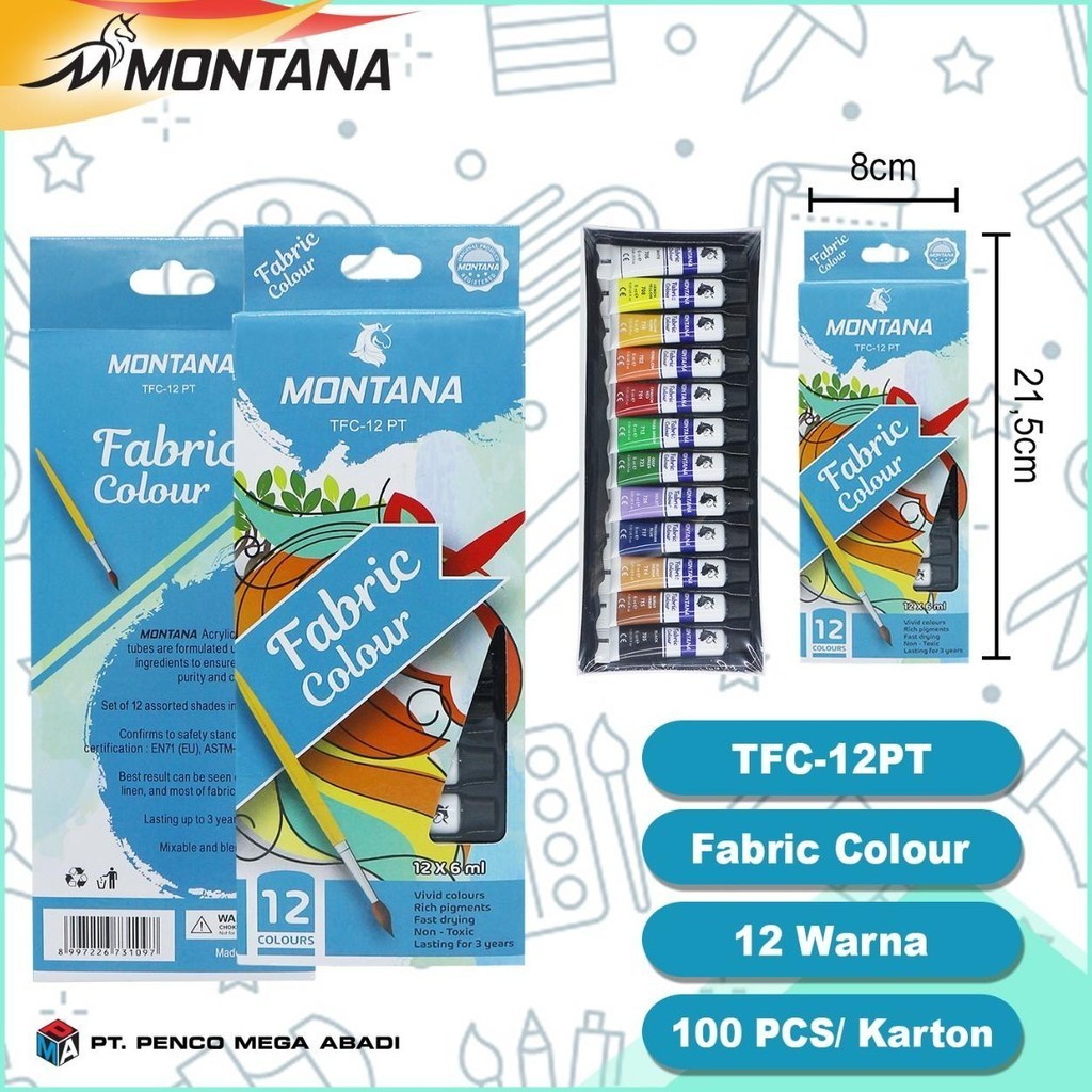 

Baru Cat Kain Fabric Color Kaos Sepatu Montana 12 Warna 6 Ml Original