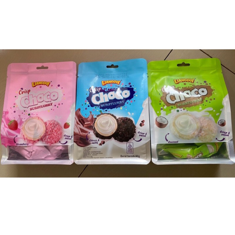 

Lianggui Crisp Choco Burstlurry Ball 80g Wafer Bulat Salut Cokelat Rasa Stroberi Kelapa Coklat Crisp Lava Mini Choco Balls