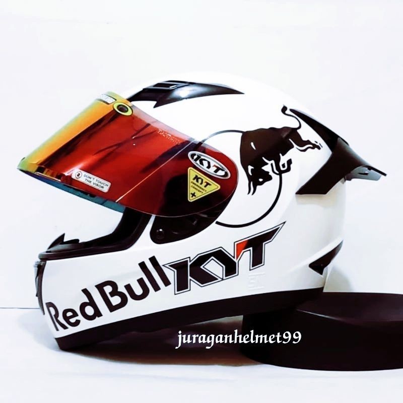 Helm full face KYT r10 putih helm full face paket ganteng red bull