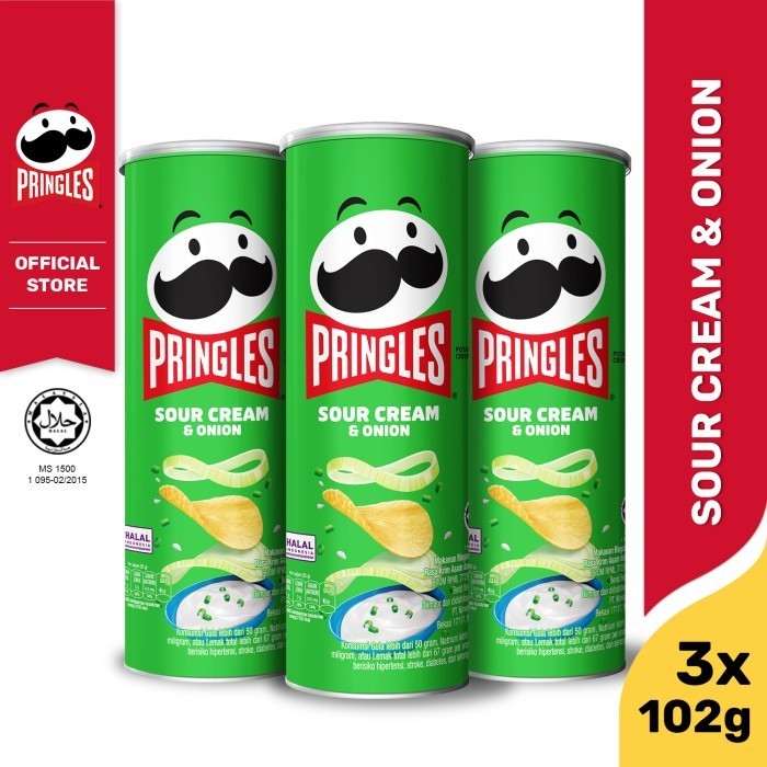 

[Bundle 3Pcs] Pringles Sour Cream & Onion Keripik 102Gr