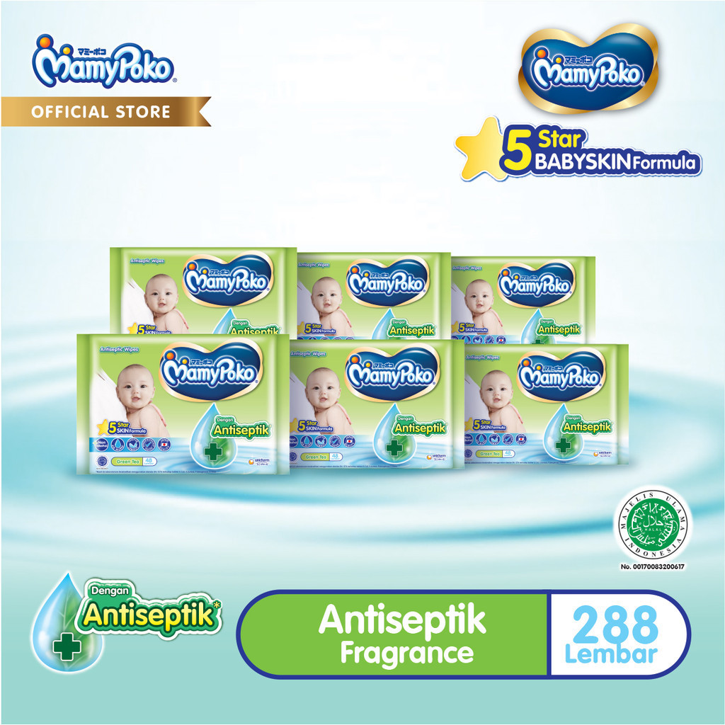 Tisu Basah MamyPoko Wipes Regular Antiseptik 48 Perfume - 6 Packs