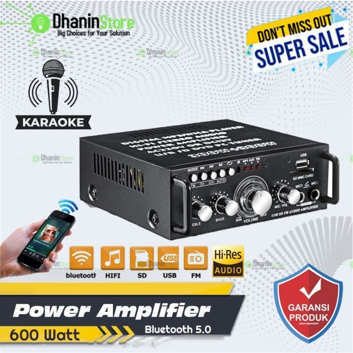 Power Amplifier Bluetooth Karaoke Mini Hifi Stereo Class D 600 Watt