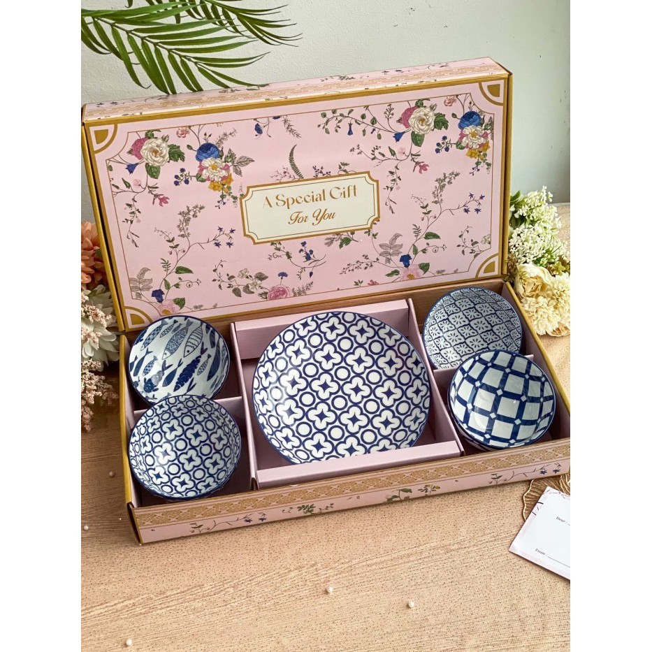 

Flower Gift Box Blue Ocean Bowl & Plate Hamper Parsel Mangkok Keramik