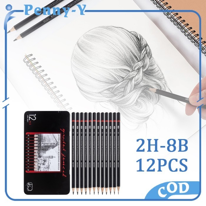 

12Pcs Sil Gambar Sketsa Set Sketching Cil Set Paiting Cil Kit