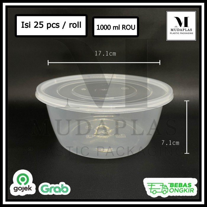 

+++++] Thinwall Round 1000 ml Bulat / Mangkok Plastik DM isi 25 pcs 1000ROU