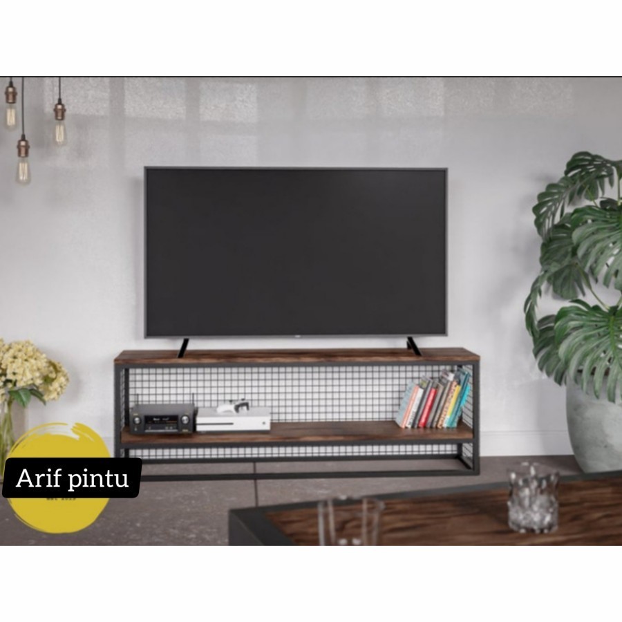 meja tv industrial besi dan kayu