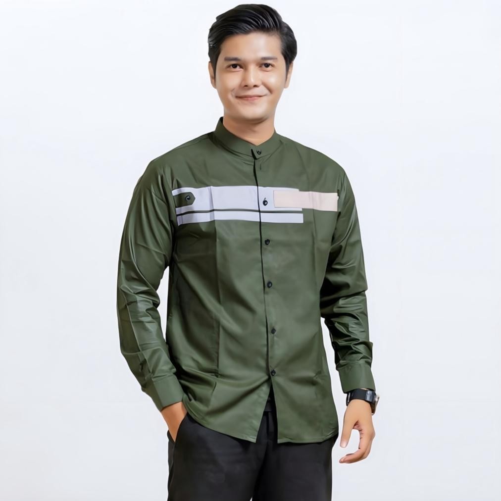 Big Sale Baju Koko Pria Dewasa Lengan Panjang Slim Fit Warna Putih Motif Yordan Diskom