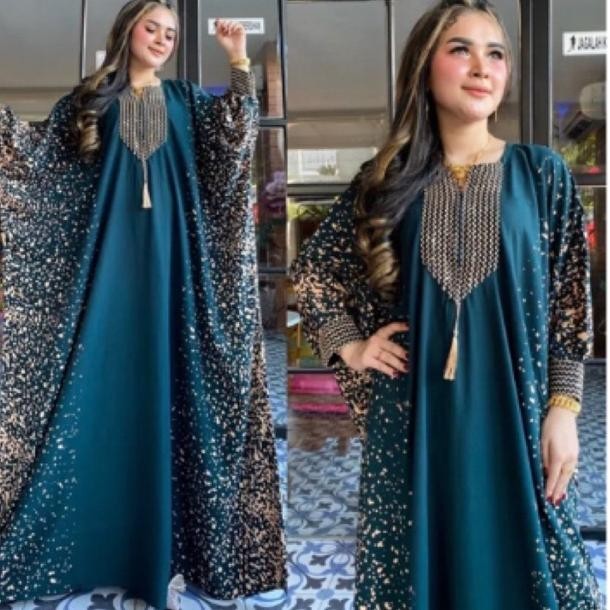 Promo Akhir Tahun Kaftan Batik Motif Bercak Renda Bahan Rayon Premium Gamis Arab Resleting Depan Bus