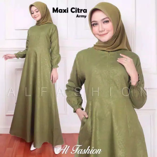 Citra-Dress Baju Gamis Syari Busui Polos XL Jumbo Warna Hijau Ijo Army