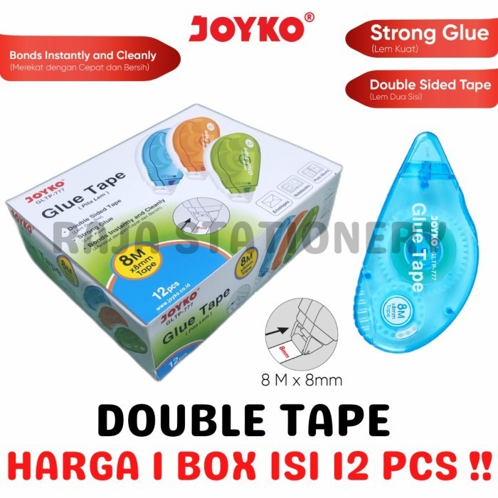 

Joyko Glue Tape Double Tape 8 Meter Alat Lem Kertas Roller [12Pcs]