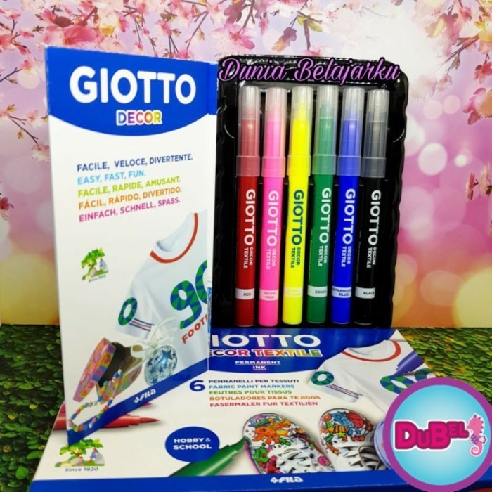

Giotto Decor Textile Set Isi 6 Warna / Spidol Tekstil / Spidol Baju