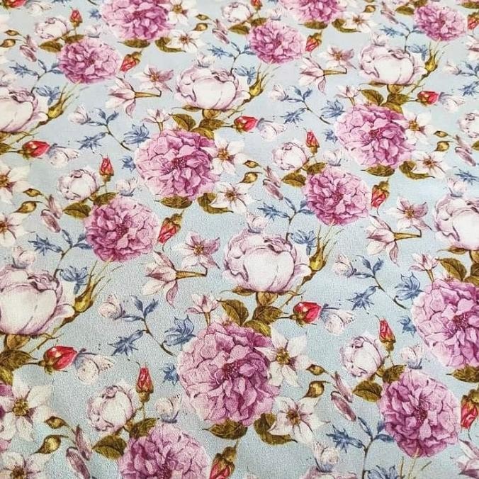 

Kain Print Bunga Sutra/Kain Sutra Ity Crepe - Nigella Flower(Per 0,5) Terbaik