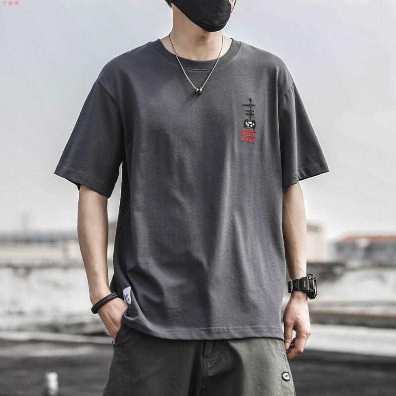 Kaus Lengan Pendek Longgar Pria, T-shirt Gaya Korea Trendi Musim Panas