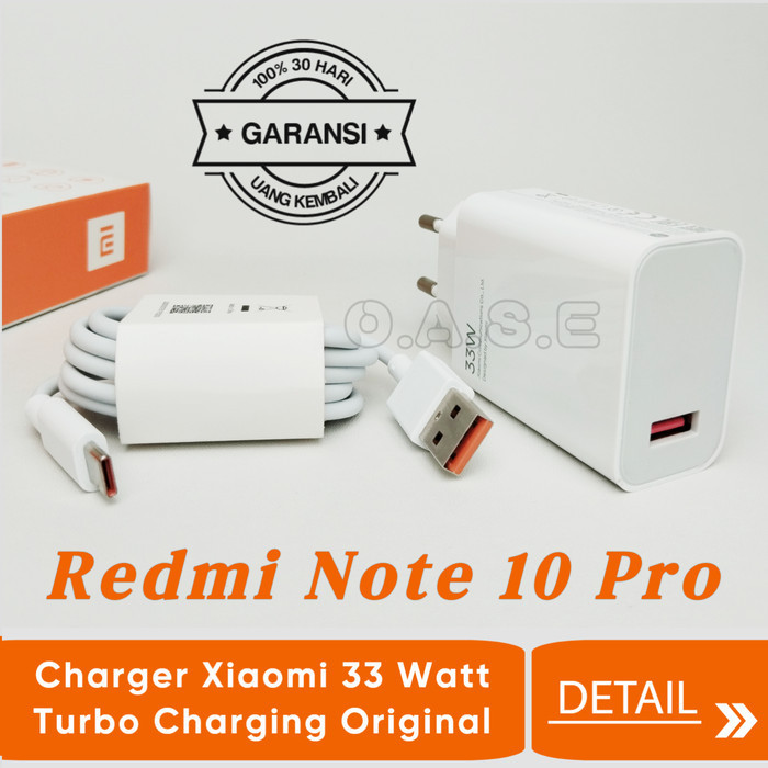 Charger Xiaomi Redmi Note 10 Pro USB C Turbo Charging 33 Watt