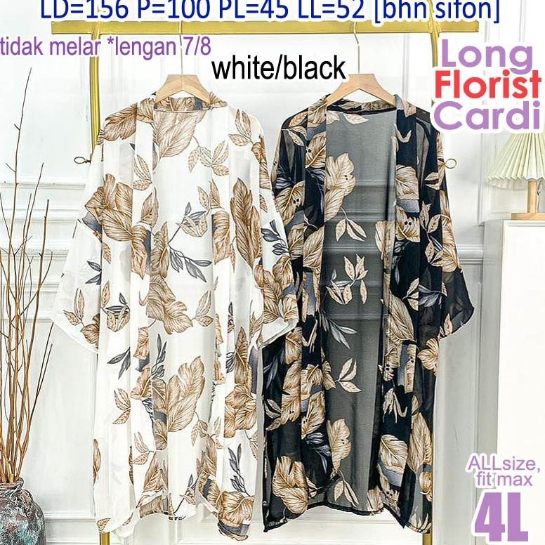 OUTER JUMBO LD 156 LONG CARDI, FLORIST, CAMELIA, SIFON, CHIFFON BIG SIZE, XXXXL, PANJANG, MIDI COD