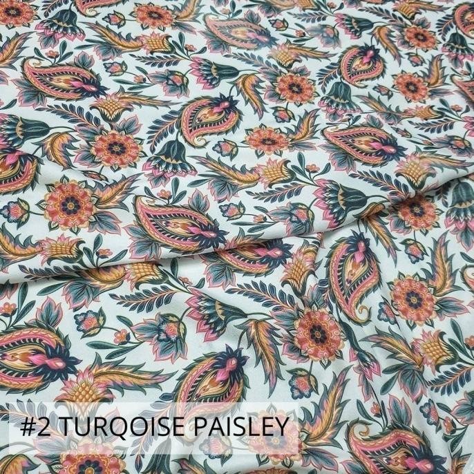

Kain Print Bunga Sutra / Ity Crepe - Turquoise Paisley (Per 0,5 Meter) New Sale