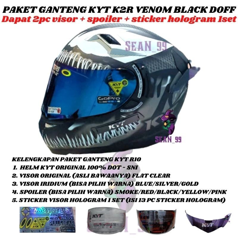 HELM KYT K2R | K2 RIDER VENOM BLACK DOFF FULL FACE DOUBLE VISOR ORIGINAL SNI DOT ( PAKET GANTENG K2R