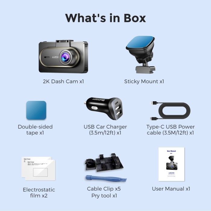 Azdome M27S Dual Camera Dashcam Gps Wifi Dash Cam Mobil M27